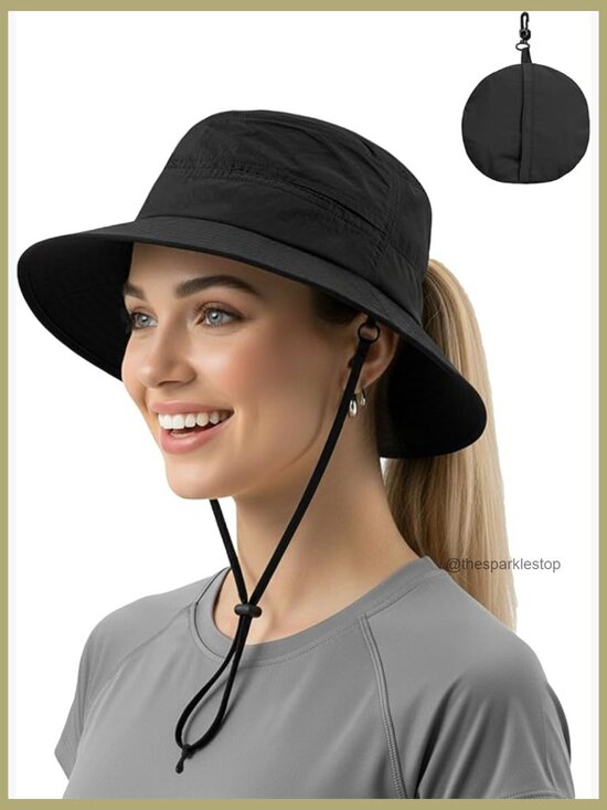 Packable UPF50+ Waterproof Nylon Bucket Hat with Ponytail Hole